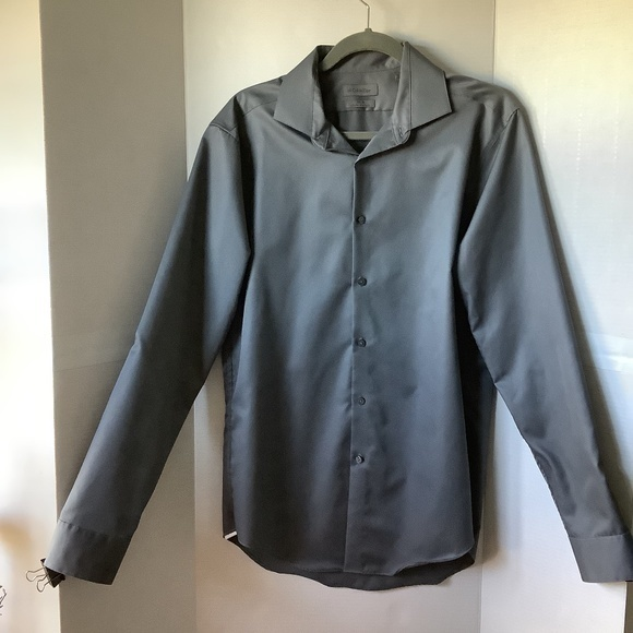 Calvin Klein Mens Slim Fit Infinite Non Iron Gray Shirt Size 16 34/35‎ - Picture 1 of 3